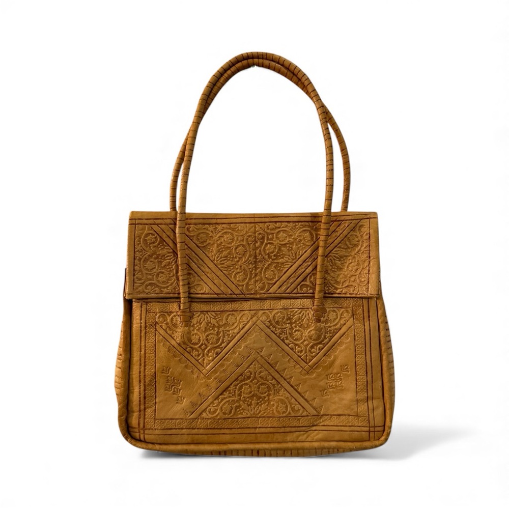 Morocco hand-tooled leather shoulder Kasbah bag Western Bohemian Hippie